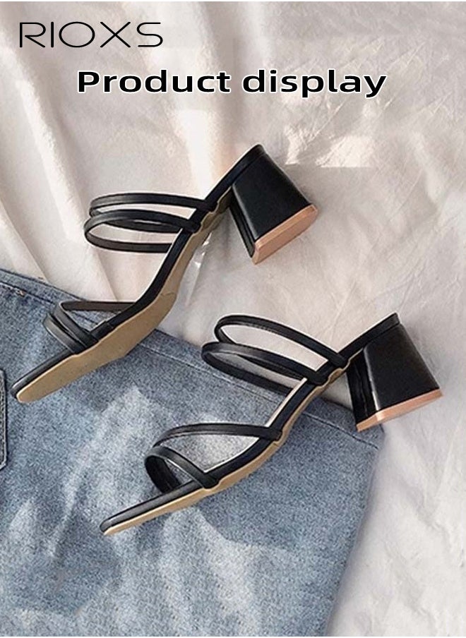 Women's Mid Heel Sandals, Square Open Toe Block Heels Sandals, Strappy Heels For Women, Chunky Ankle Buckle Pump Heeled Sandals, Ladies Summer Heels, Dress Slid Sandals Shoes, Best For Work/ Shopping/ Vacation/ Daily Wear