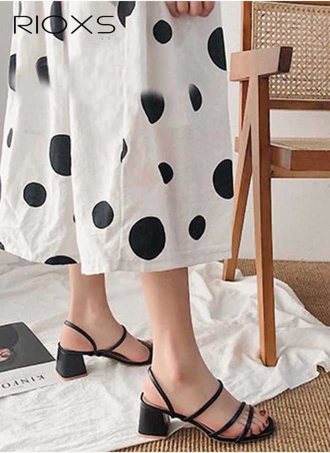 Women's Mid Heel Sandals, Square Open Toe Block Heels Sandals, Strappy Heels For Women, Chunky Ankle Buckle Pump Heeled Sandals, Ladies Summer Heels, Dress Slid Sandals Shoes, Best For Work/ Shopping/ Vacation/ Daily Wear