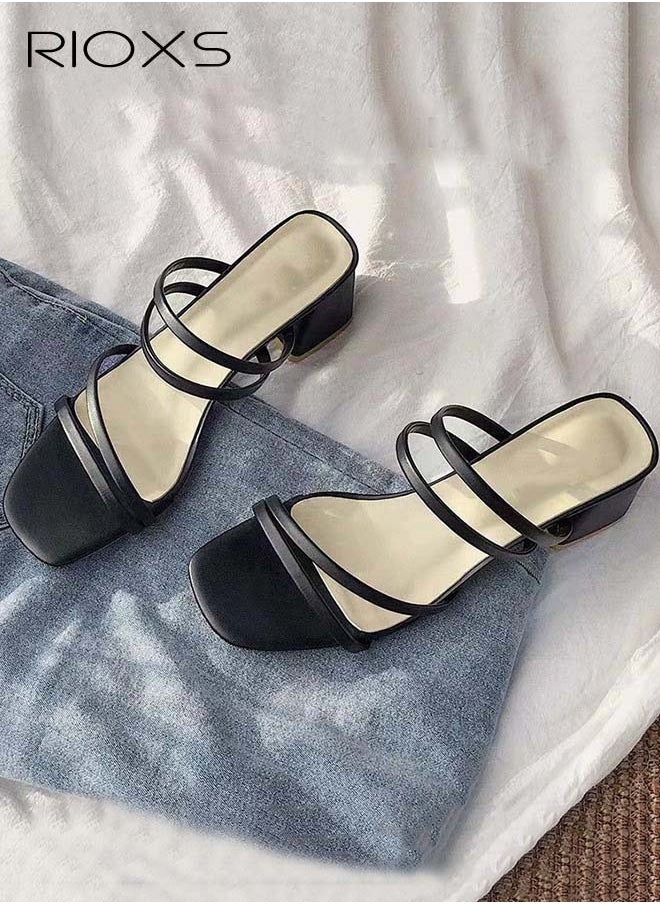 Women's Mid Heel Sandals, Square Open Toe Block Heels Sandals, Strappy Heels For Women, Chunky Ankle Buckle Pump Heeled Sandals, Ladies Summer Heels, Dress Slid Sandals Shoes, Best For Work/ Shopping/ Vacation/ Daily Wear