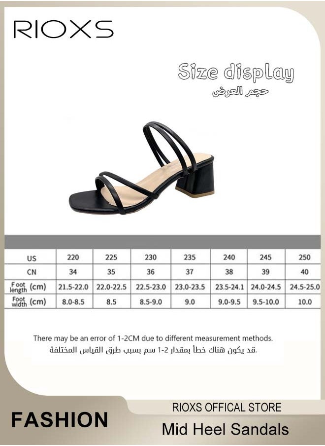ريوكس - الصنادل النسائية في منتصف الكعب، الصنادل المفتوحة لأصابع القدم، الصنادل المكعبة للنساء، الصنادل المكتنزة بمضخة الكاحل المكعبة، الأحذية الصيفية للسيدات، الصنادل المنزلق الفستان أحذية - Image 1