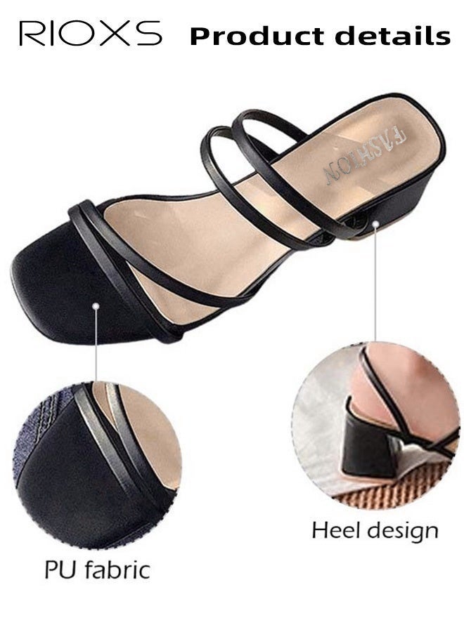 RIOXS Women's Mid Heel Sandals, Square Open Toe Block Heels Sandals, Strappy Heels For Women, Chunky Ankle Buckle Pump Heeled Sandals, Ladies Summer Heels, Dress Slid Sandals Shoes, Best For Work/ Shopping/ Vacation/ Daily Wear - Image 5