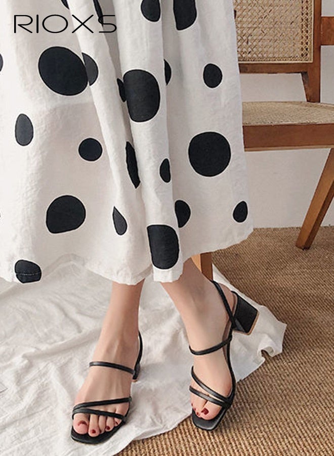 RIOXS Women's Mid Heel Sandals, Square Open Toe Block Heels Sandals, Strappy Heels For Women, Chunky Ankle Buckle Pump Heeled Sandals, Ladies Summer Heels, Dress Slid Sandals Shoes, Best For Work/ Shopping/ Vacation/ Daily Wear - Image 1