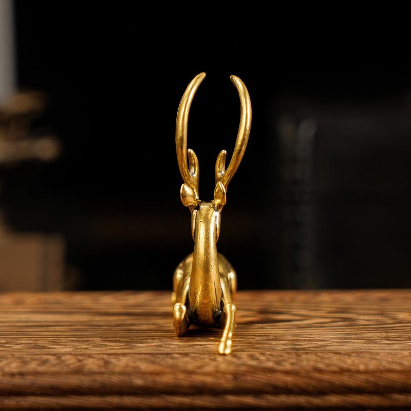 CHOVY Retro Handcrafted Nostalgic Deer Statue - 100% Solid Brass Body & Genuine White Copper Horns | Elegant Tabletop Decor, Vintage Desk Ornament, Unique Gift for Nature Lovers - Image 5