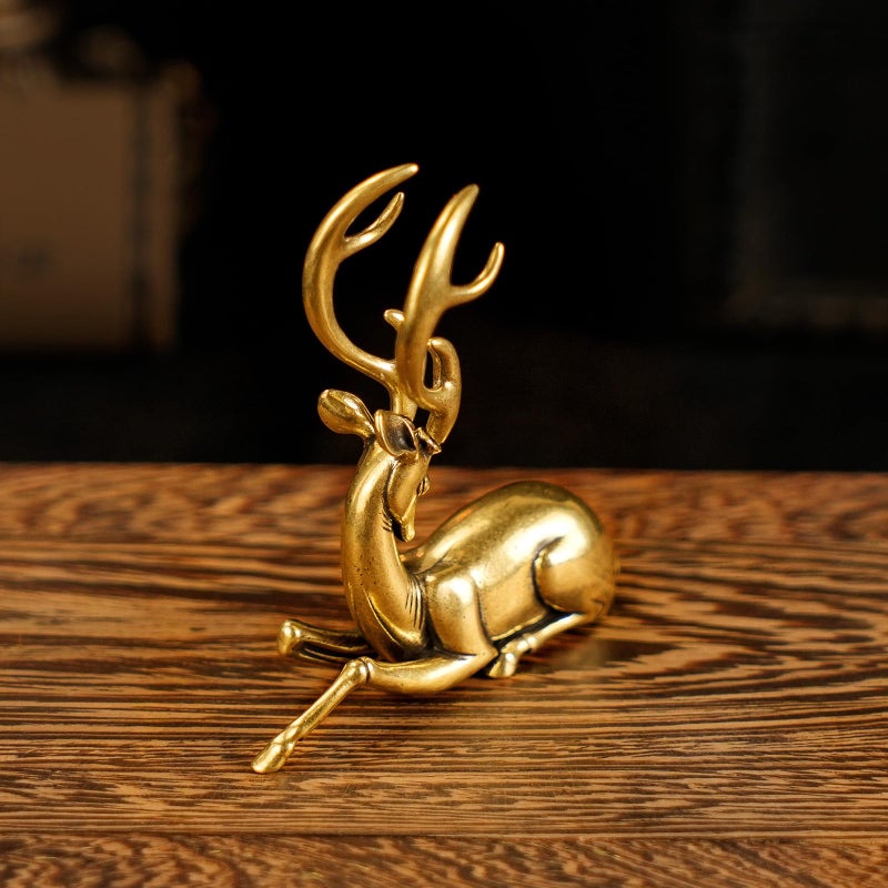 CHOVY Retro Handcrafted Nostalgic Deer Statue - 100% Solid Brass Body & Genuine White Copper Horns | Elegant Tabletop Decor, Vintage Desk Ornament, Unique Gift for Nature Lovers - Image 4