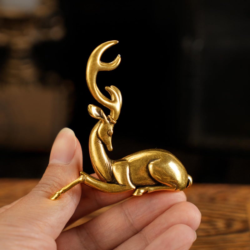 CHOVY Retro Handcrafted Nostalgic Deer Statue - 100% Solid Brass Body & Genuine White Copper Horns | Elegant Tabletop Decor, Vintage Desk Ornament, Unique Gift for Nature Lovers - Image 1