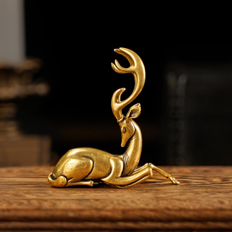 CHOVY Retro Handcrafted Nostalgic Deer Statue - 100% Solid Brass Body & Genuine White Copper Horns | Elegant Tabletop Decor, Vintage Desk Ornament, Unique Gift for Nature Lovers - Image 2