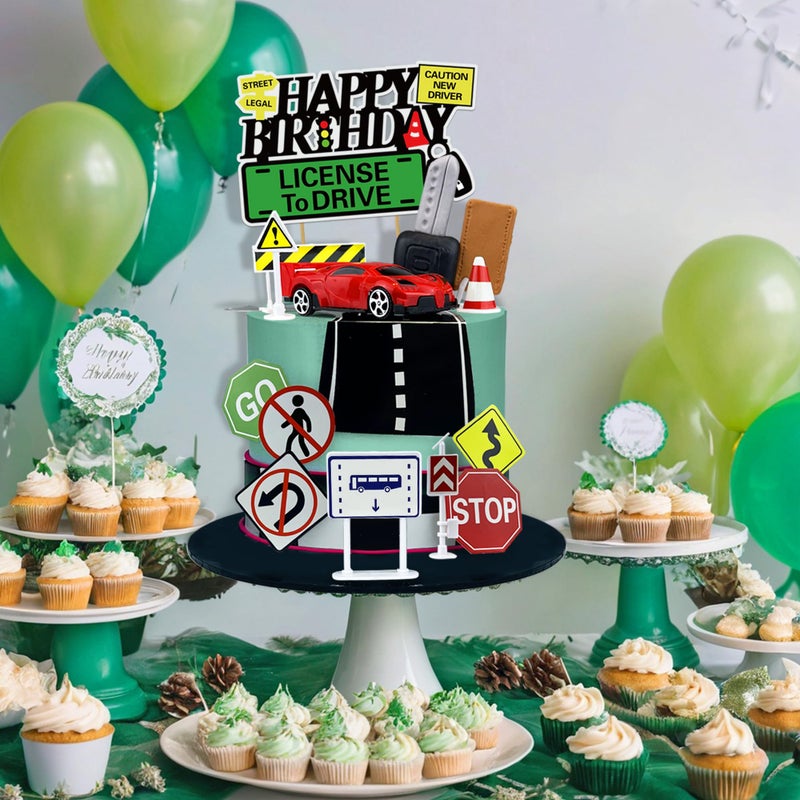 KEEPARTY 22Pcs Driver License Cake Tire Sculpture New Driving Cake Decorated 16th 17th Birthday Top for Celebrating New Drivers for Birthday and Road Signs Theme Party Supplies - Image 5
