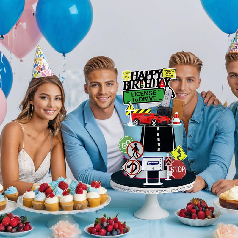 KEEPARTY 22Pcs Driver License Cake Tire Sculpture New Driving Cake Decorated 16th 17th Birthday Top for Celebrating New Drivers for Birthday and Road Signs Theme Party Supplies - Image 4
