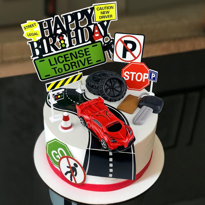 KEEPARTY 22Pcs Driver License Cake Tire Sculpture New Driving Cake Decorated 16th 17th Birthday Top for Celebrating New Drivers for Birthday and Road Signs Theme Party Supplies - Image 3