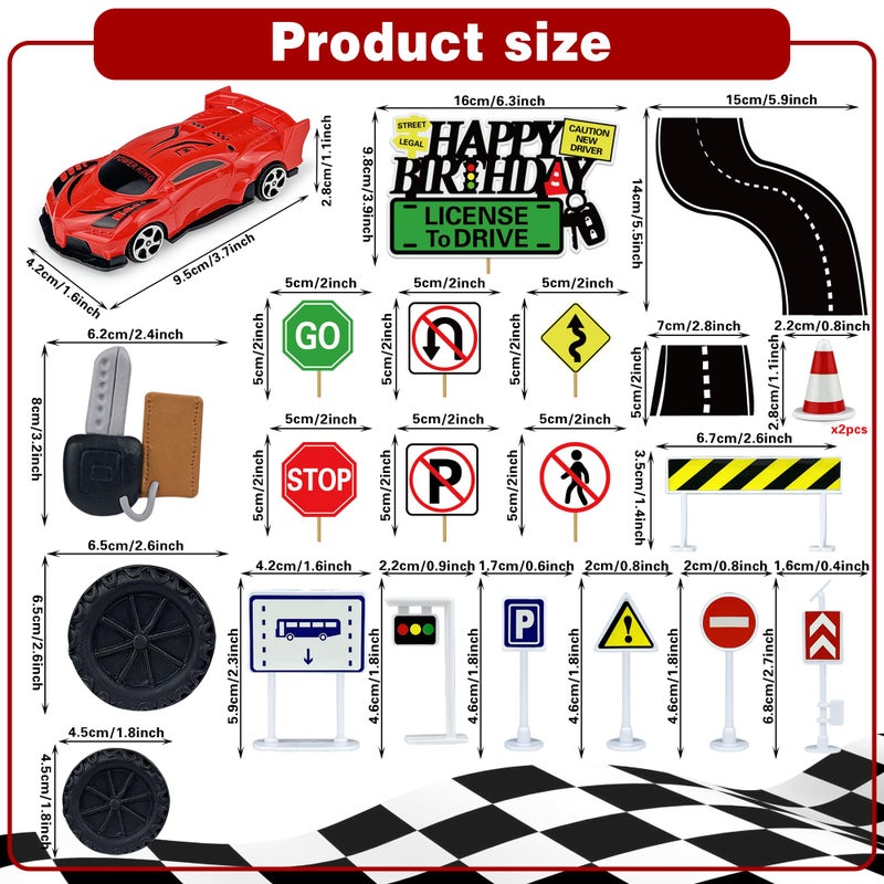 KEEPARTY 22Pcs Driver License Cake Tire Sculpture New Driving Cake Decorated 16th 17th Birthday Top for Celebrating New Drivers for Birthday and Road Signs Theme Party Supplies - Image 2