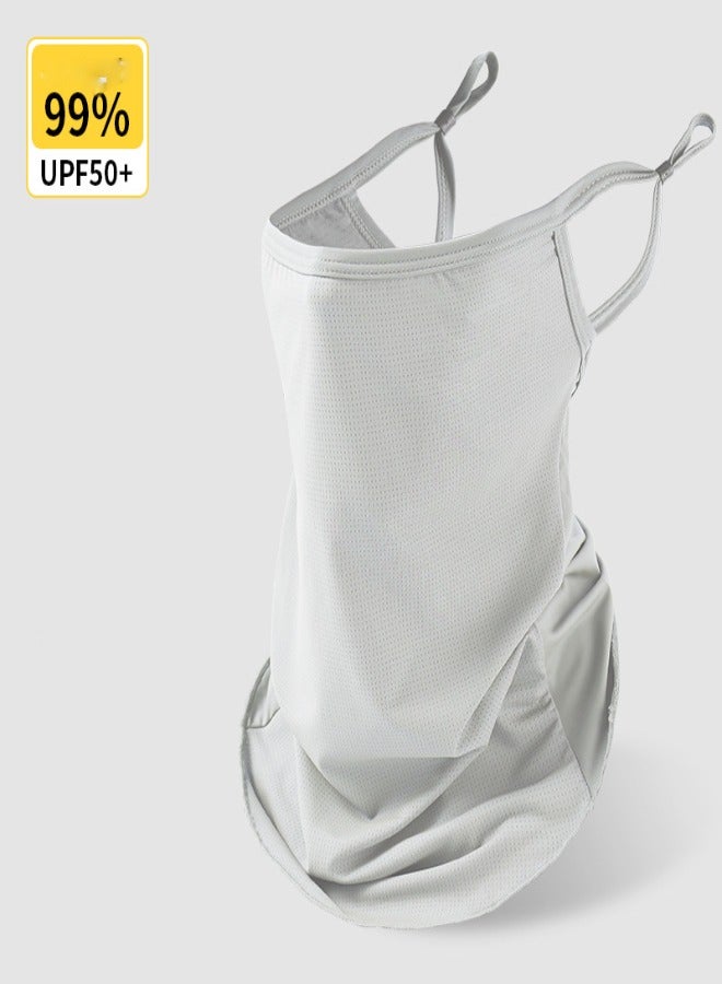 ارواق قناع وجه صيفي من الحرير الجليدي للحماية من الشمس للرجال والنساء - مناسب لركوب الدراجات في الهواء الطلق، حماية من الأشعة فوق البنفسجية، قابل للتهوية، يُعلق على الأذن، ويغطي الرقبة، ومضاد للشمس (رمادي فضي) - Image 1