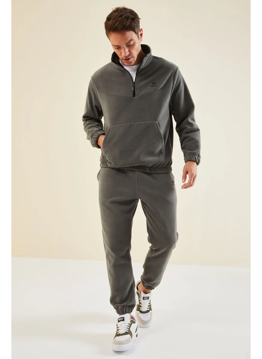تومي لايف Çağla Men's Half Zipper Stand Collar Elastic Leg Fleece Tracksuit - 85159