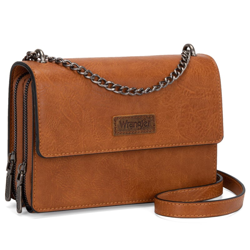 Wrangler CrossBody Purse for Women Western Small Clutch Wallet Trendy Shoulder Bag with Chain Strap Gift Brown WG149-236LBR - Image 1