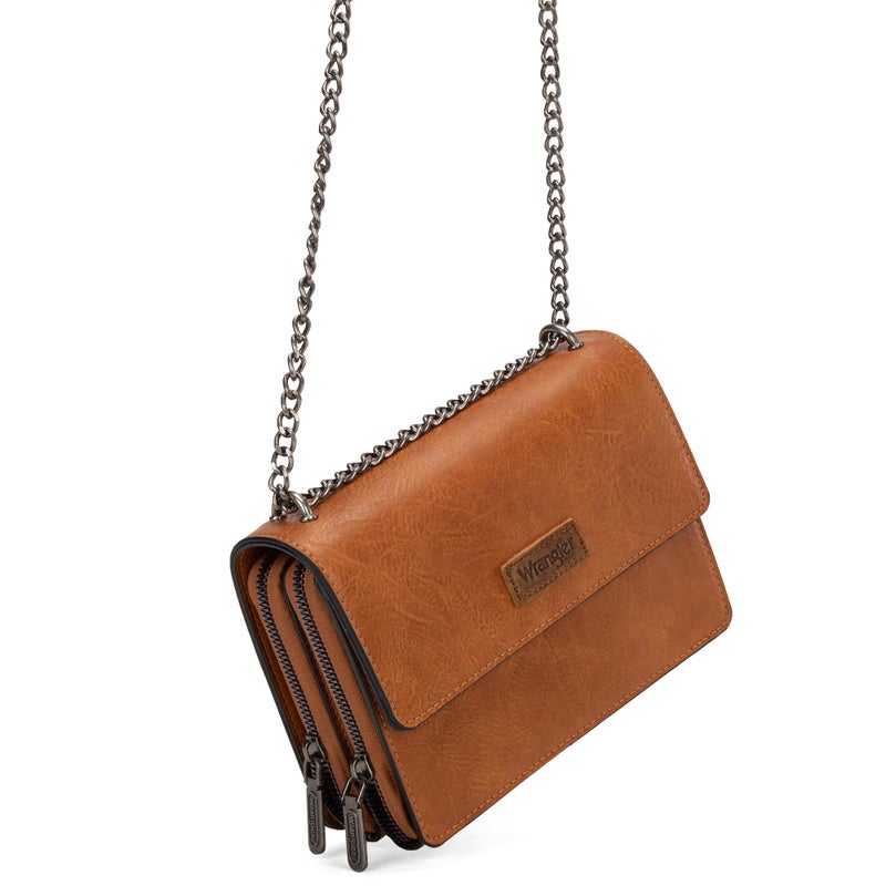 Wrangler CrossBody Purse for Women Western Small Clutch Wallet Trendy Shoulder Bag with Chain Strap Gift Brown WG149-236LBR - Image 3
