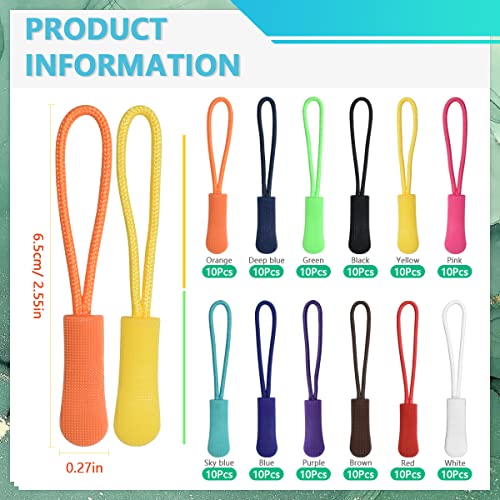 BDS-HOME 120Pcs 12 Color Colorful Zipper Pulls Nylon Cord Zipper Tag Extension Pulls Fixer Cord Tag Replacement for Clothes Luggage Backpacks Jackets Handbag Tents - Image 2