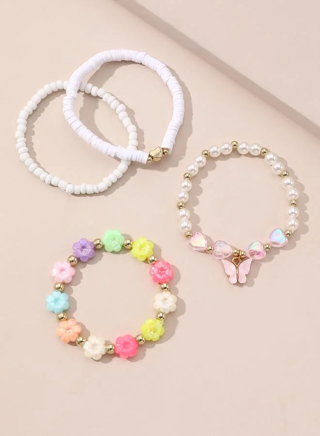 Take Two Girls Set of 4 - Butterfly and Heart Beaded Bracelets