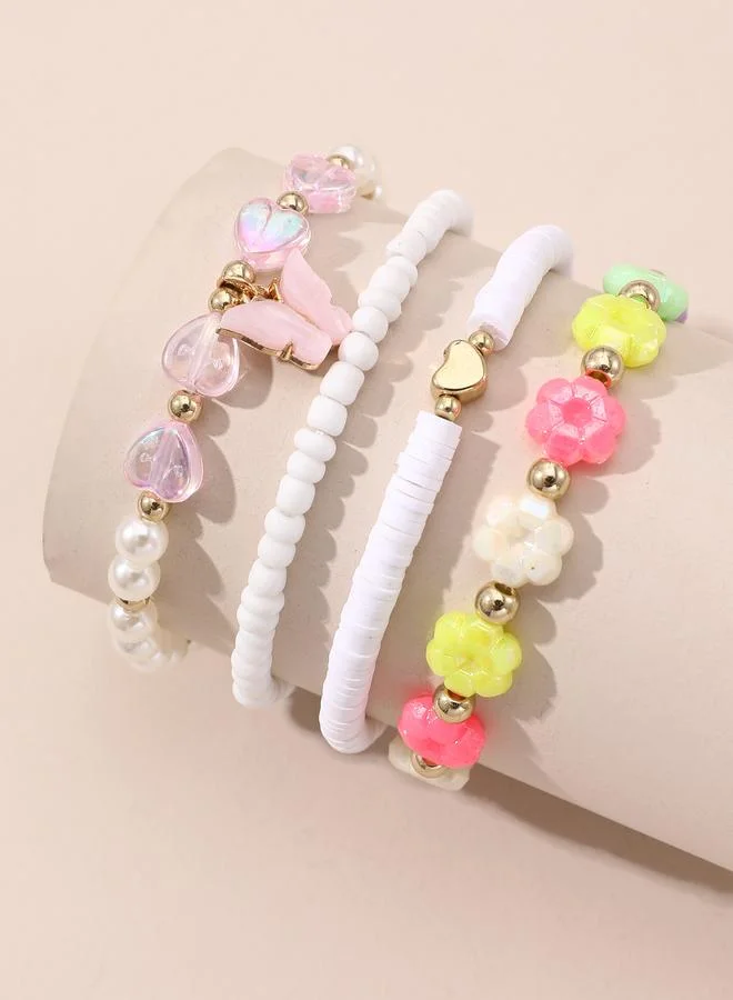 Take Two Girls Set of 4 - Butterfly and Heart Beaded Bracelets