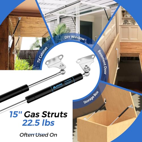 ARANA 15 inch Gas Struts 22.5lb/100N Gas Prop Spring Shock with L Mounts for Light Duty Cabinet Door Lid Tool Toy Storage Box Truck Cap Topper Camper Window Lift Supports (Support Weight 17-25lbs) - Image 4