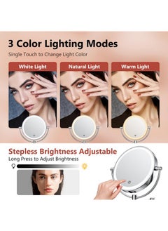 COSMIRROR Wall Mounted Makeup Mirror With Lights Plugin Ac Cord 8 Lighted Vanity Mirror Large Double Sided 1X/10X Magnifying Mirror 3 Color Lights & Stepless Dimming 360°Free Rotation  - Image 4