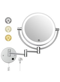 COSMIRROR Wall Mounted Makeup Mirror With Lights Plugin Ac Cord 8 Lighted Vanity Mirror Large Double Sided 1X/10X Magnifying Mirror 3 Color Lights & Stepless Dimming 360°Free Rotation  - Image 1