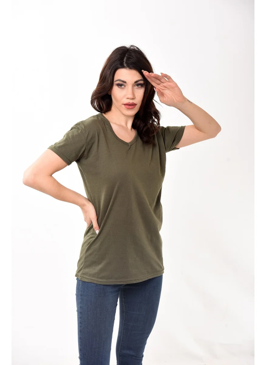 بيليفانتي كولكشن V-Neck Basic Women's T-Shirt Khaki