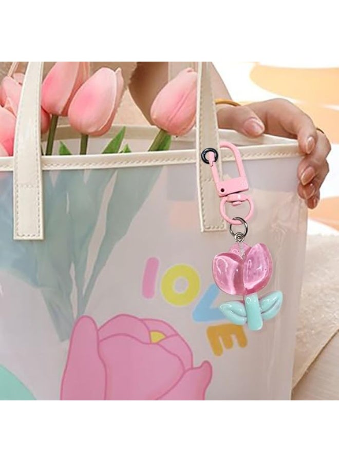Bukela 6pcs Colorful Tulip Flower Keychains, Sweet Backpack Accessories, Cute Keychain Charms for Women's Bags & Purse Decor - Image 3