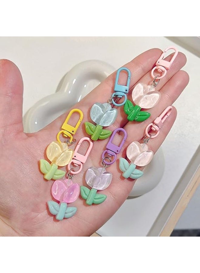 Bukela 6pcs Colorful Tulip Flower Keychains, Sweet Backpack Accessories, Cute Keychain Charms for Women's Bags & Purse Decor - Image 5