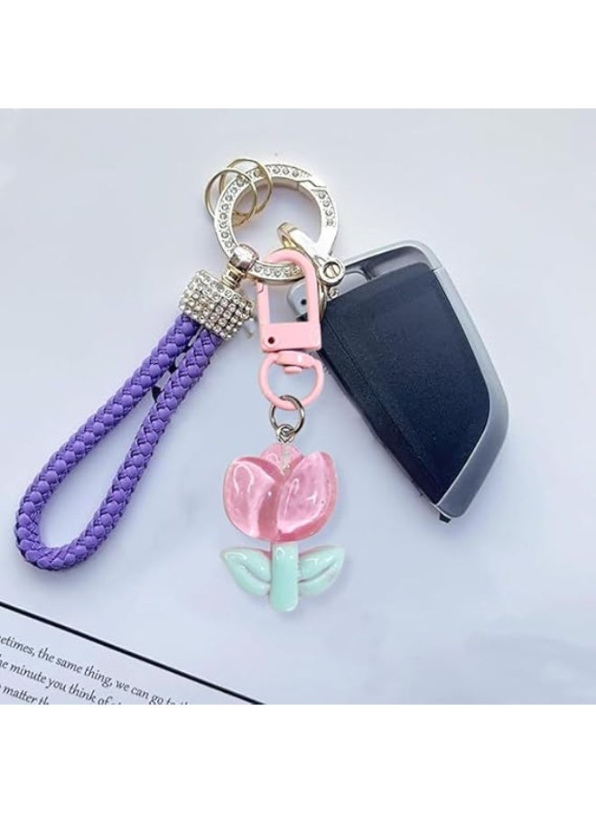 Bukela 6pcs Colorful Tulip Flower Keychains, Sweet Backpack Accessories, Cute Keychain Charms for Women's Bags & Purse Decor - Image 2