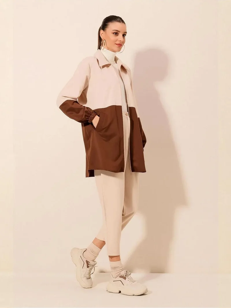 بيغ دارت معطف ترنش مخطط بألوان مع سحاب