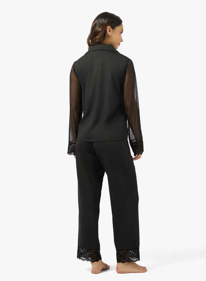 Ginger Lace Sleeve Button Down Shirt & Pyjama Set - Image 2