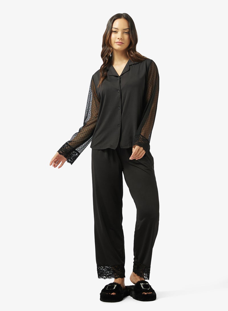 Ginger Lace Sleeve Button Down Shirt & Pyjama Set - Image 5