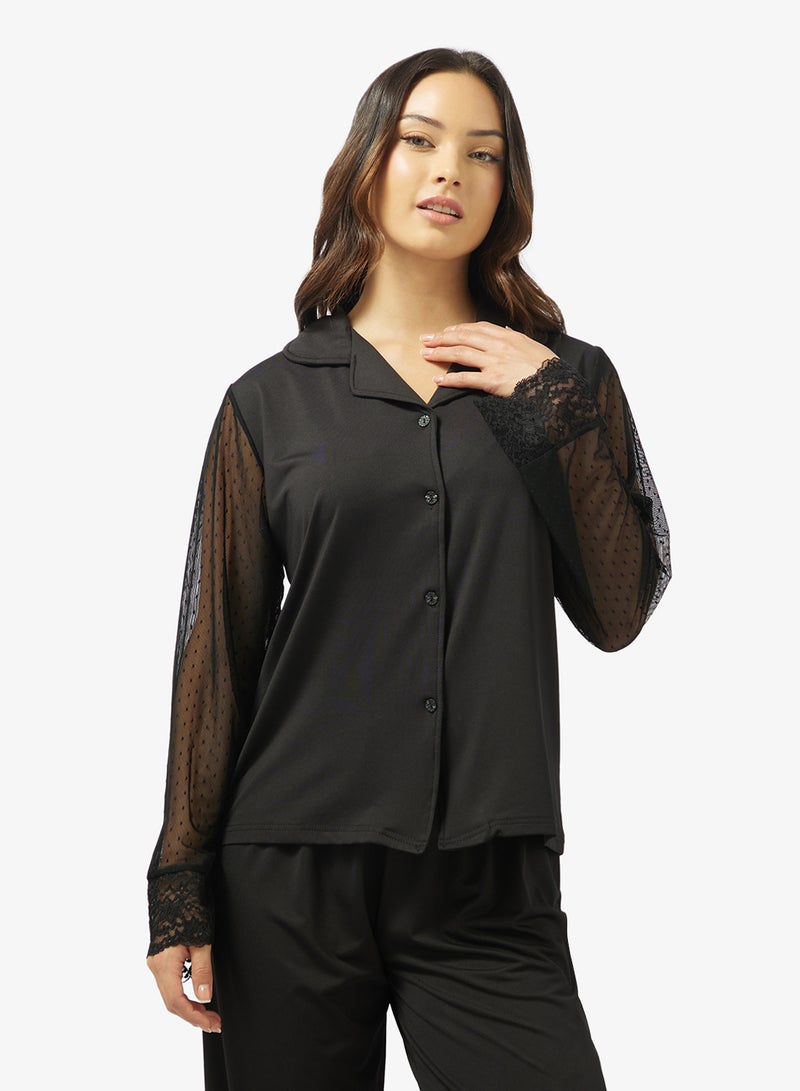 Ginger Lace Sleeve Button Down Shirt & Pyjama Set - Image 3