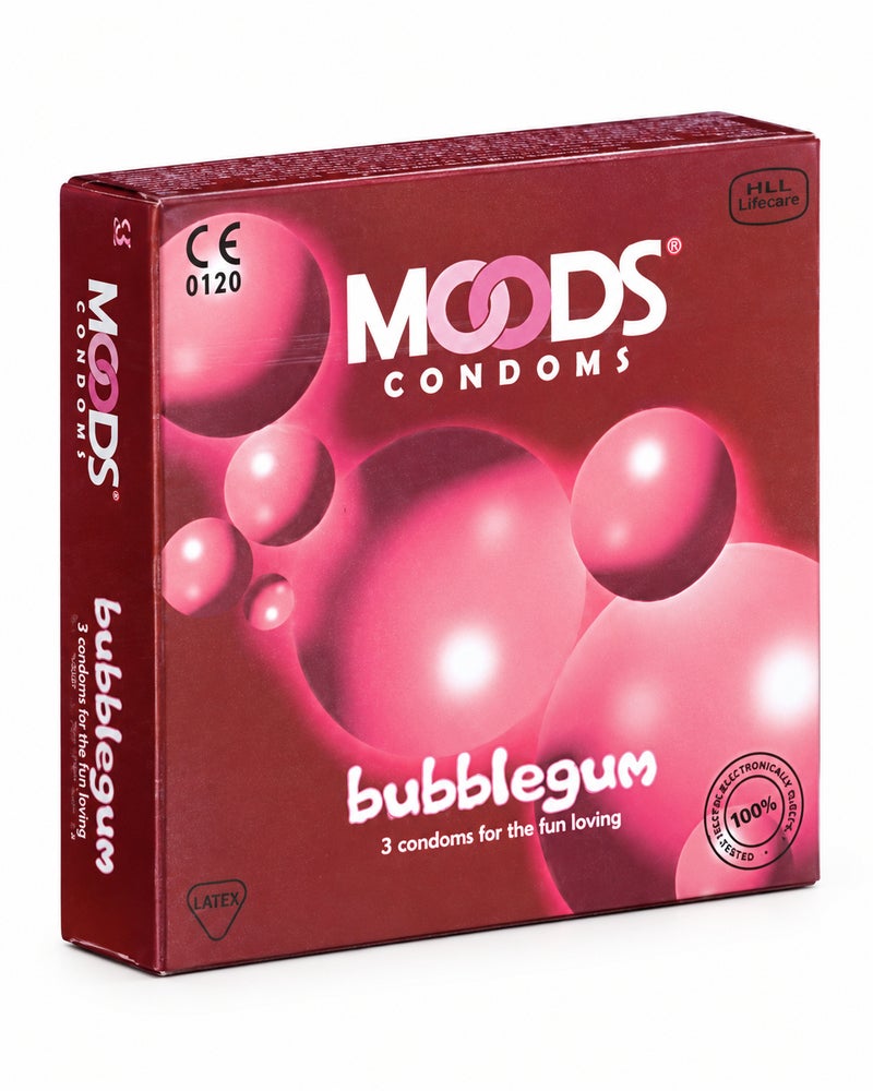 Bubblegum Flavoured Condoms, Lubricated Natural Latex Barrier Protection, Pack of 3