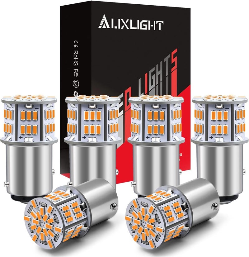 AUXLIGHT 1157 LED Bulbs 54-SMD 300% Super Bright 2057 2357 7528 1016 1034 LED Light Replacement for Car Truck Turn Signal Blinker Lights & Side Marker Lights, Amber Yellow(Pack of 6) - Image 1