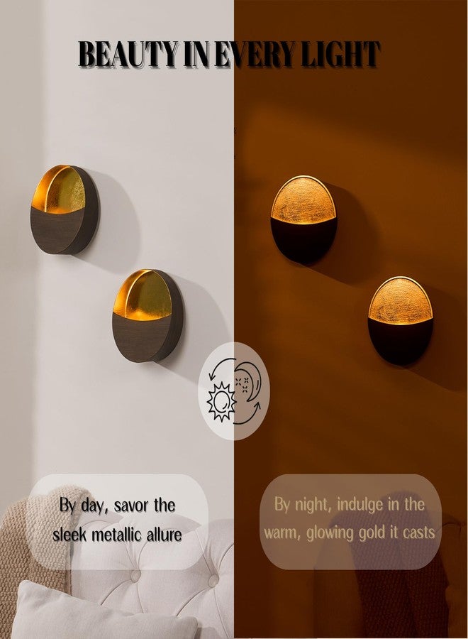 Batoslee Eclipse Metal Wall Candle Holders with Brushed Wood Grain and Gold Interior Classic Wall Art for Living Room Bedroom Dining Room Set of 2 - Image 3