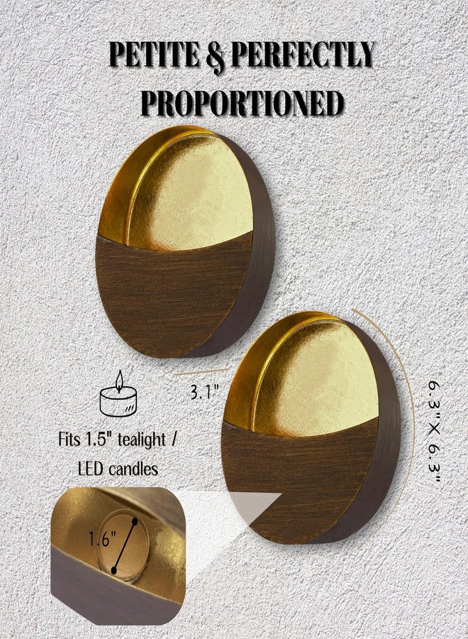 Batoslee Eclipse Metal Wall Candle Holders with Brushed Wood Grain and Gold Interior Classic Wall Art for Living Room Bedroom Dining Room Set of 2 - Image 2