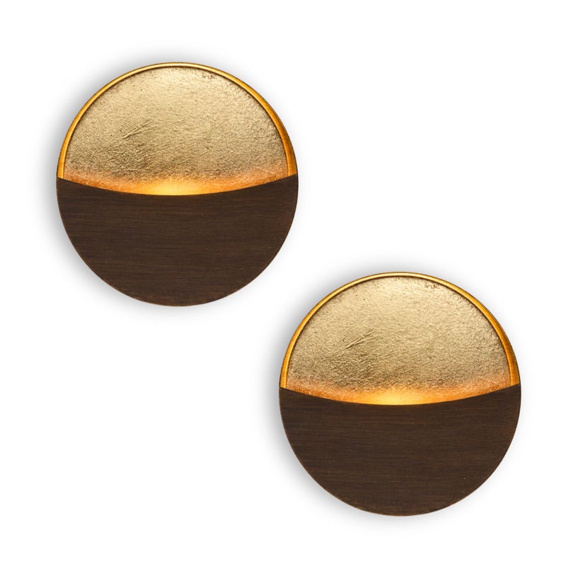 Batoslee Eclipse Metal Wall Candle Holders with Brushed Wood Grain and Gold Interior Classic Wall Art for Living Room Bedroom Dining Room Set of 2 - Image 1