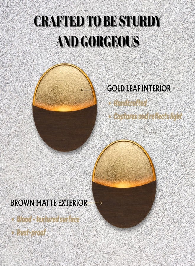 Batoslee Eclipse Metal Wall Candle Holders with Brushed Wood Grain and Gold Interior Classic Wall Art for Living Room Bedroom Dining Room Set of 2 - Image 4
