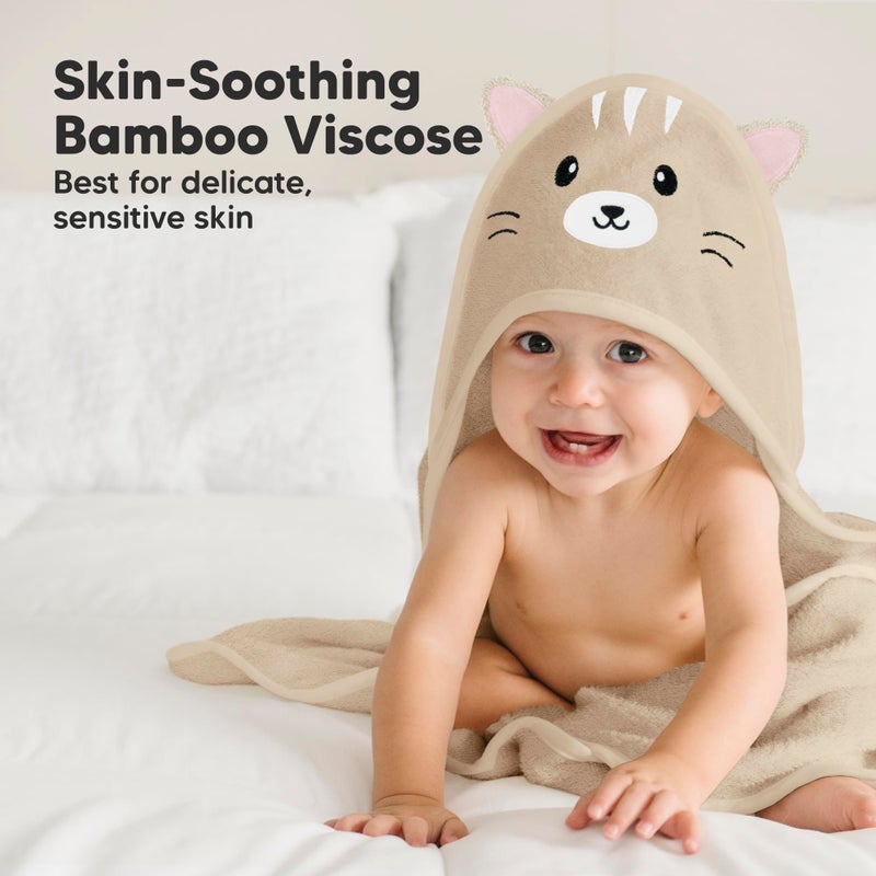 KeaBabies Hooded Baby Towel for Newborn - Viscose Derived from Bamboo Large Baby Bath Towels with Hood for Boys, Girls, Toddler, Extra Absorbent & Soft Newborn Bath Essentials (Cat, Petite) - Image 3