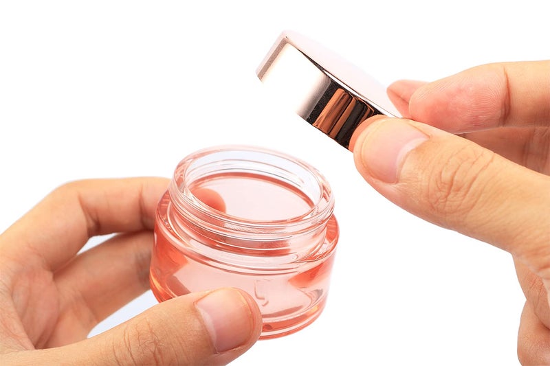 Furnido 4 Pack 1 Oz/30Ml Pink Glass Face Cream Jar Pot Empty Thick Glass Cosmetic Cream Jar Container With Rose-Golden Cover Inner Liners For Moisturizer Eyeshadow Makeup Emulsion - Image 2