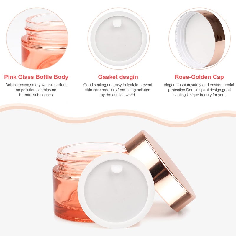 Furnido 4 Pack 1 Oz/30Ml Pink Glass Face Cream Jar Pot Empty Thick Glass Cosmetic Cream Jar Container With Rose-Golden Cover Inner Liners For Moisturizer Eyeshadow Makeup Emulsion - Image 4