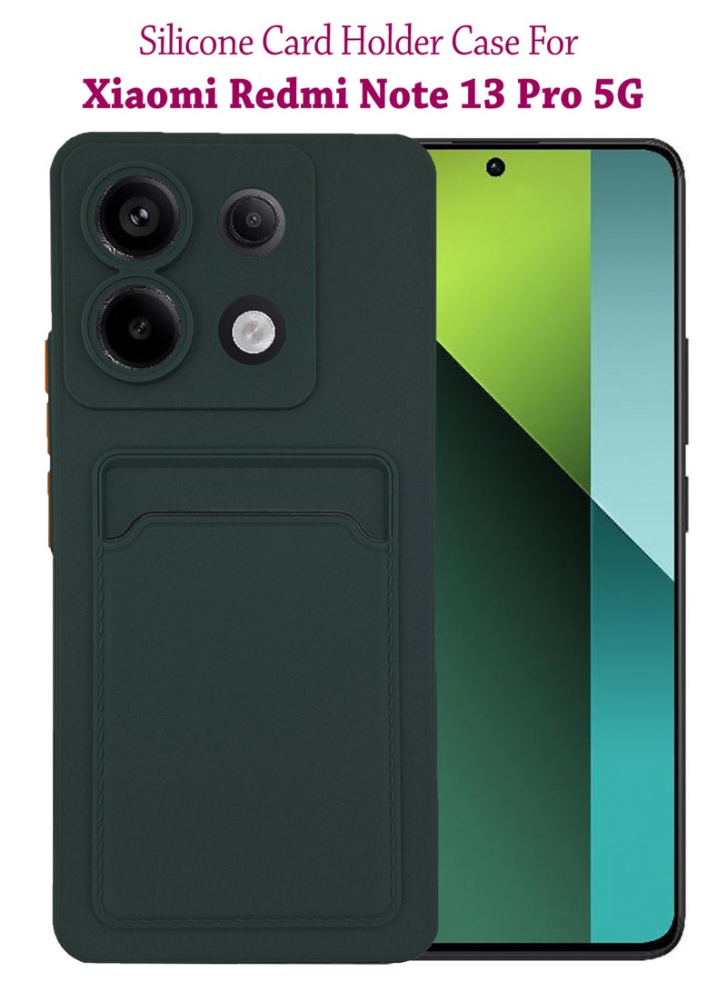 ولديك غطاء حماية خلفي من السيليكون مع حامل بطاقات لهاتف Xiaomi Redmi Note 13 Pro 5G - أخضر - Image 1
