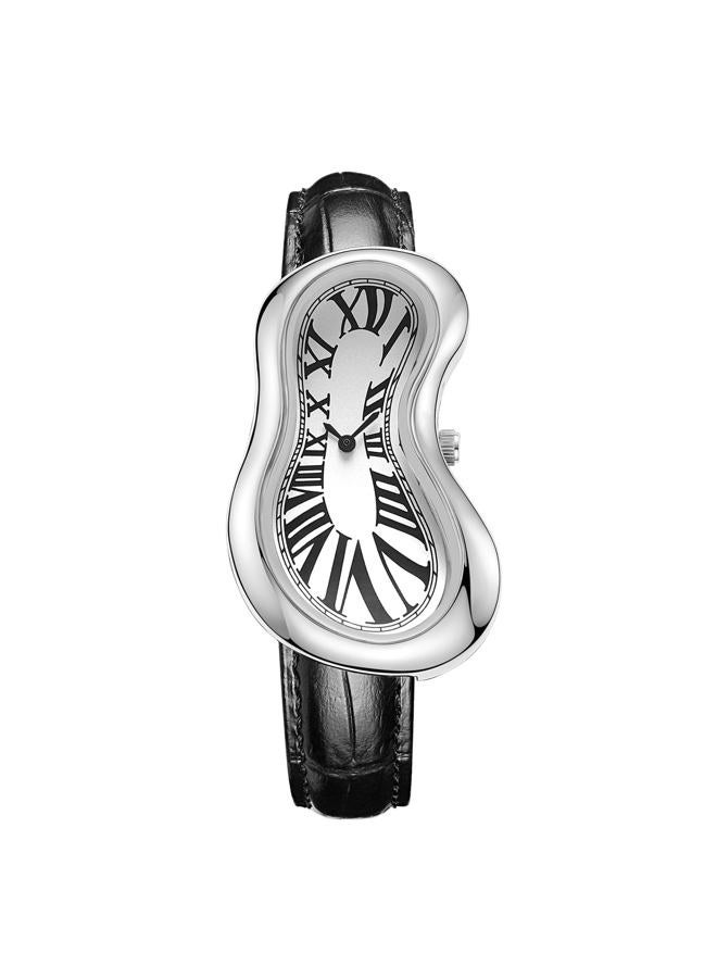 PINTIME Melting Art Stainless Steel Wristwatch – Surreal Watch for Men with Roman Numerals Unique Distorted Dial Design, Business Casual Dress Watch, Silver - Image 1