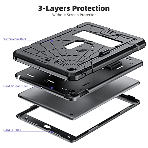Sibeitu Case for iPad 9th Generation 10.2 Inch 2021 with Pencil Holder, Rugged Shockproof iPad 8th 7th Case 2020 2019 with Kickstand, Heavy Duty Protective Cover for Kids Boys Girls l Black - Image 5
