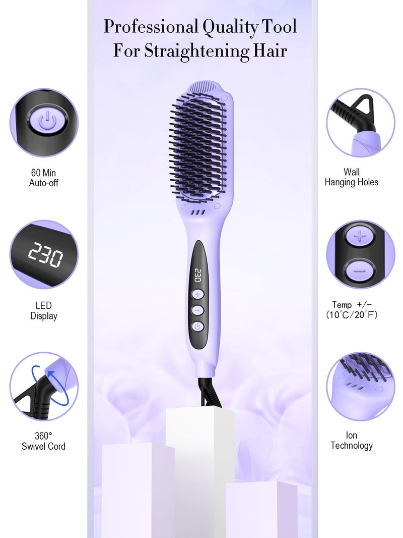LANDOT Heated Hair Straightener Brush Negative Ion Hot Flat Iron Brush Straightener for Smooth & Frizz-Free Results - Dual Voltage Ceramic Straightening Brush Adjust Temp 250F-450F for All Hair Types - Image 5