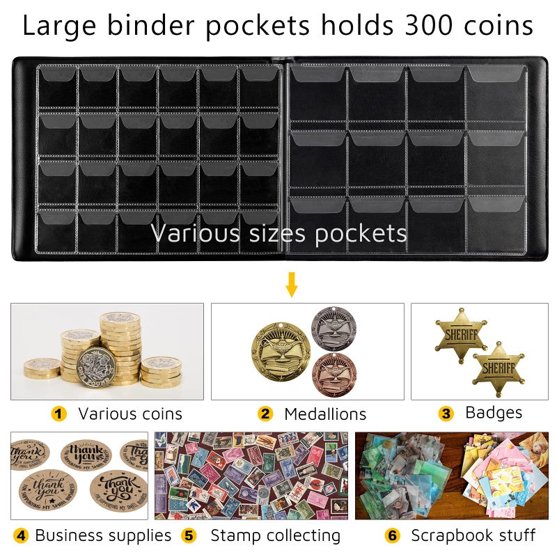 Aptbyte Coin Collection Supplies Holder Book for Collectors, 300 Pockets Coin Collection Organizer Storage Box Case Album for 20/25/ 27/30/ 38mm Coins (Earth Pattern Green) - Image 2
