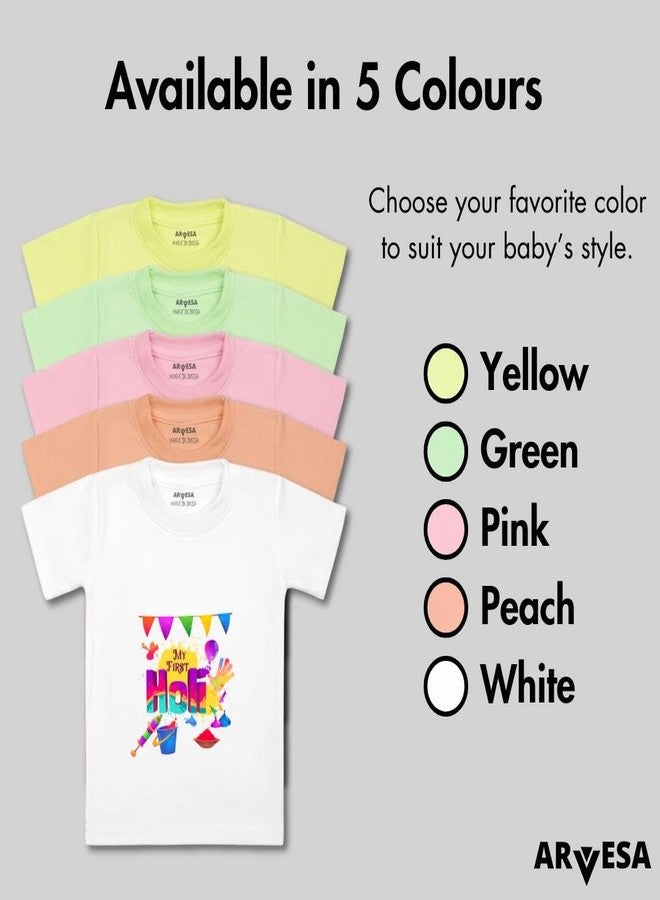 ARVESA My First Holi Baby T Shirt for Baby Boy and Baby Girl White Cotton 0-24 Months Design No 762 My First Holi - Image 4