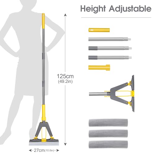 Masthome Sponge MopMasthome Roller Sponge MopEasy Self Squeeze Mop and Stainless Steel HandlePVA Mops with 3 Absorbent Mop Refills for Home Use Tile Floor Bathroom Cleaning - Image 5