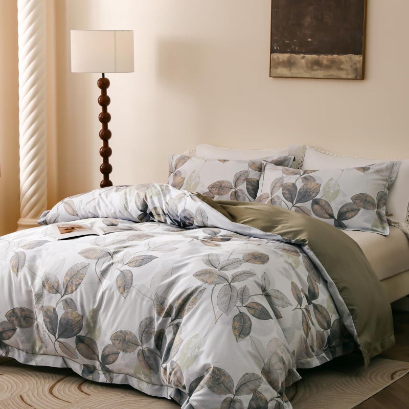 OAITE Duvet Cover Set King Size Floral Pattern 500 Thread Count Ultra Soft 100% Cotton Duvet Cover Sets 3-PC, Breathable Duvet Cover with Zipper Closure & Corner Ties - Image 2