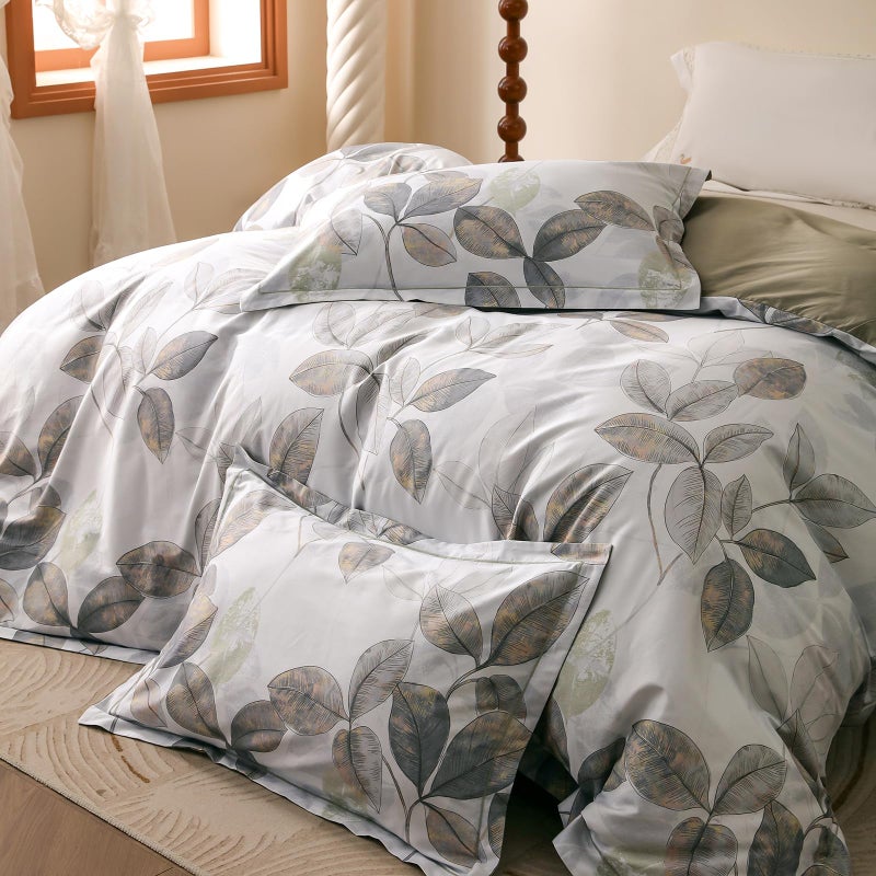OAITE Duvet Cover Set King Size Floral Pattern 500 Thread Count Ultra Soft 100% Cotton Duvet Cover Sets 3-PC, Breathable Duvet Cover with Zipper Closure & Corner Ties - Image 3